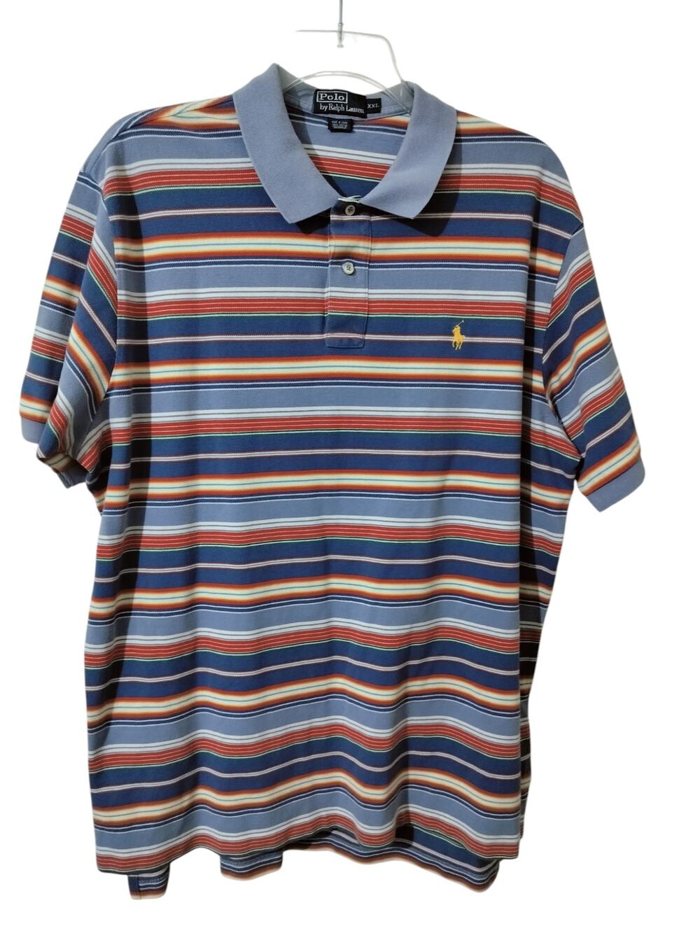 M1253)Vtg Polo Ralph Lauren XXL Multi Color Multi Stripe Cotton Short Sleve Polo